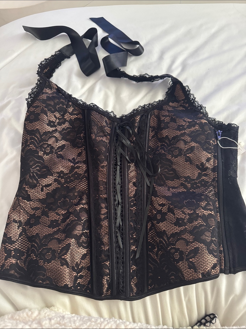 Adore Me Black Lace Corset Bustier with Nude Lining